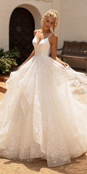2024 Lace wedding dress,V-neck dress,open back wedding dress