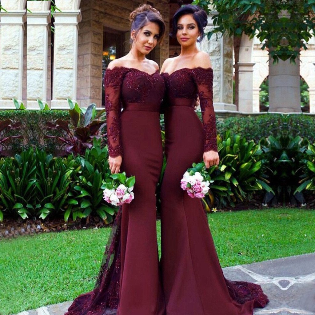 Long Lace With Beaded Mermaid Dresses Burgundy