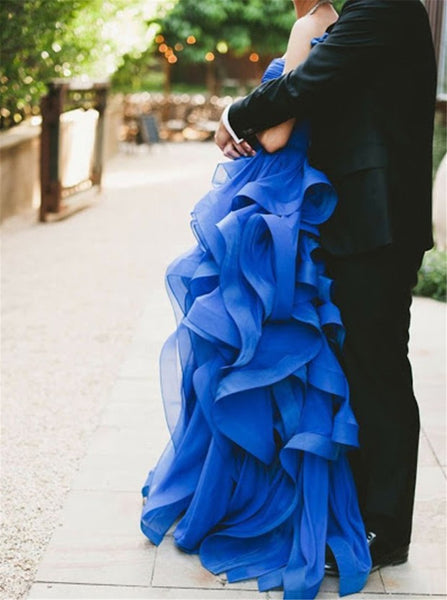 Asymmertrical Organza Ruffle Wedding Dress with Ruffles on Bottom High Low Prom Dress Sweetheart Colored Wedding Dress Evening Dress Online - FlosLuna