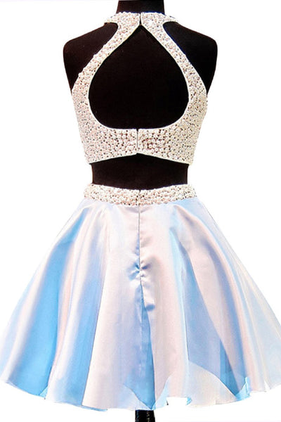 Hot-selling Short Open Back Jewel Sleeveless Homecoming Dess with Pearls - FlosLuna