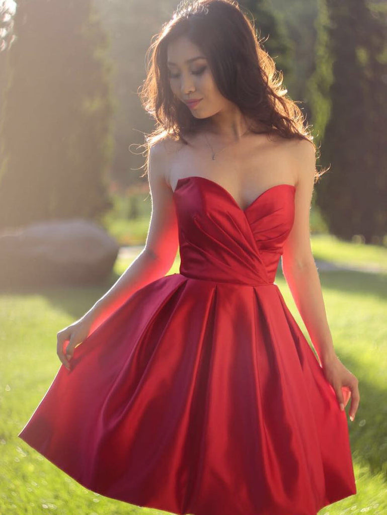 Red Satin Homecoming Dress, Red Short Prom Dress With Bowknot Straps main image 0