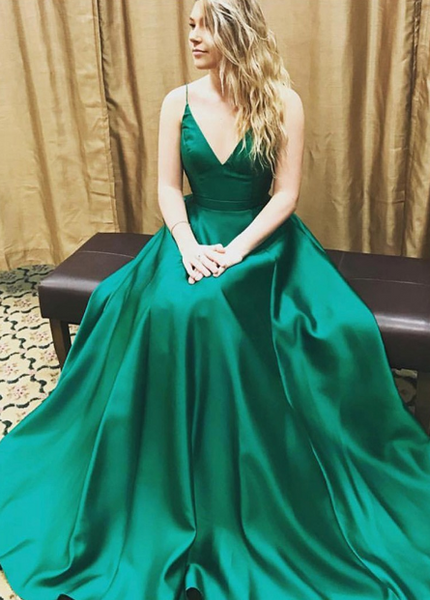 Sexy Spaghetti Strap Emerald Green Formal Evening Dress Vintage Prom Dress Homecoming Dress - FlosLuna