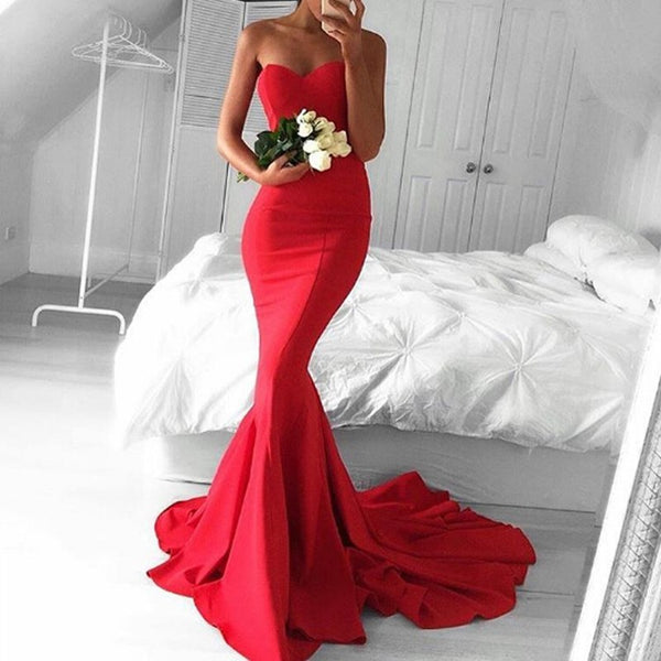 Glamorous Mermaid Sweetheart Red Sweep Train Prom/Evening Dress - FlosLuna