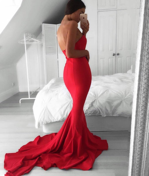 Glamorous Mermaid Sweetheart Red Sweep Train Prom/Evening Dress - FlosLuna
