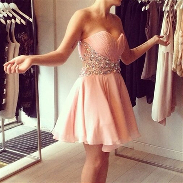 Short Pink Prom Dress,Blush Prom Dress,Jeweled Prom Dress,Charming Prom Dress,Short Homecoming Dress - FlosLuna