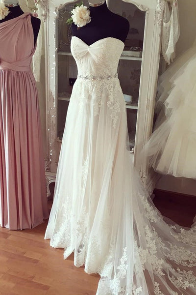 Princess Fairy White Lace Prom Dresses Beach Wedding Dress - FlosLuna